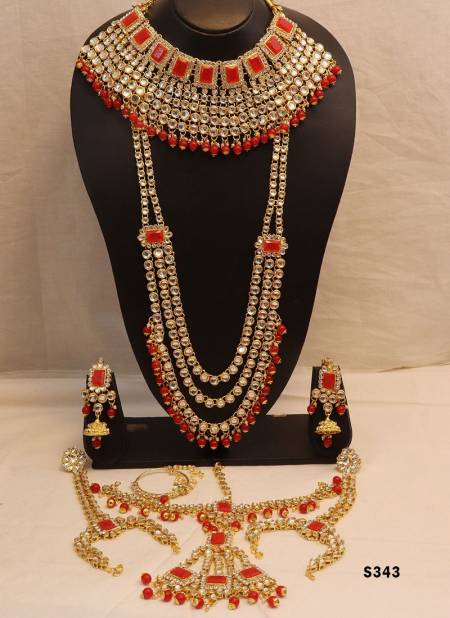 Red Traditional Designer Chokar And Long Necklace Bridal Set Collection 343